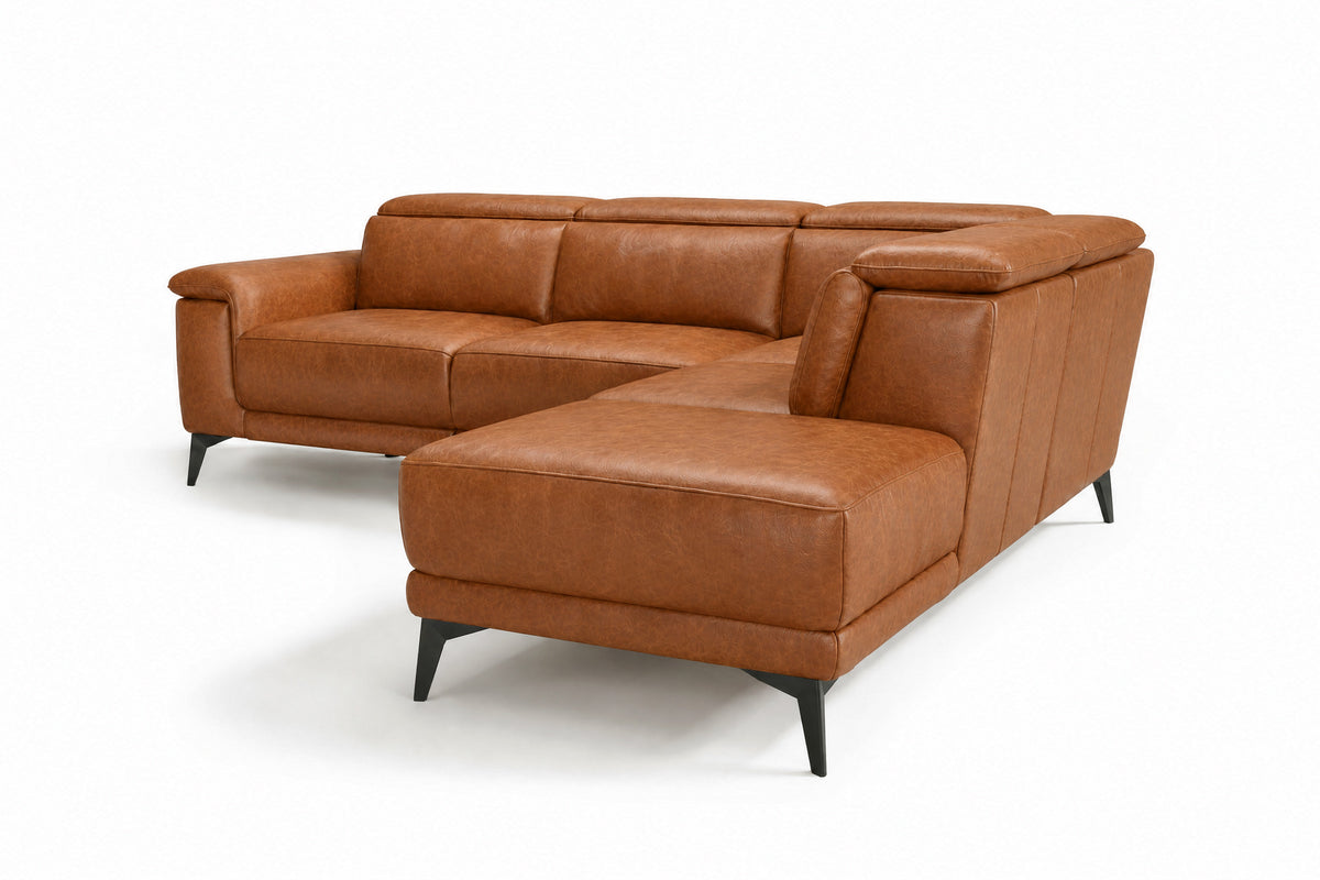 Pista Distressed Leather Reclining Chaise Sectional Sofa