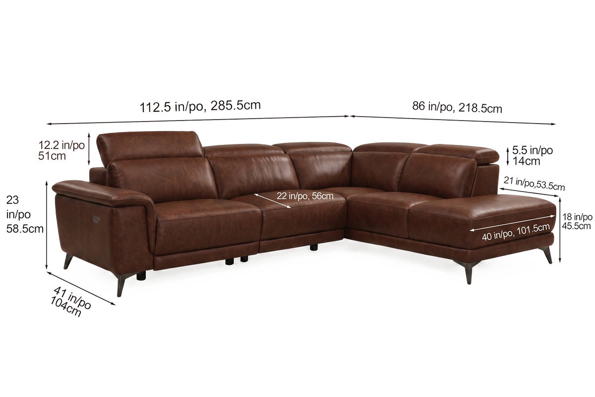 Valencia Pista Distressed Leather Reclining Chaise Sectional Sofa
