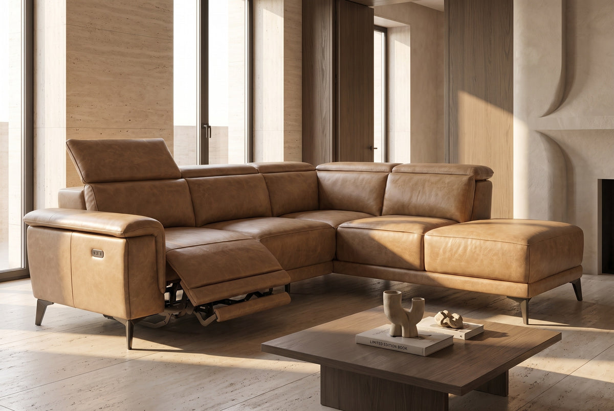 Valencia Pista Distressed Leather Reclining Chaise Sectional Sofa