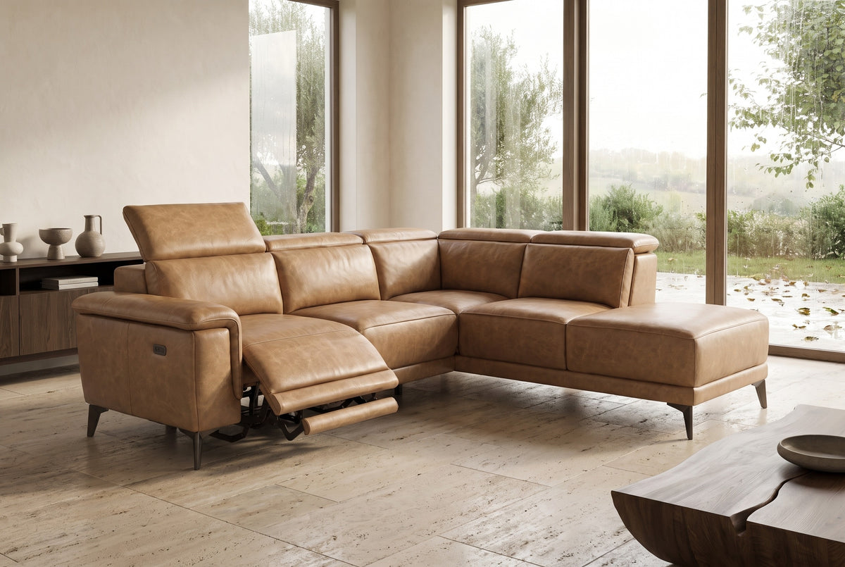 Valencia Pista Distressed Leather Reclining Chaise Sectional Sofa
