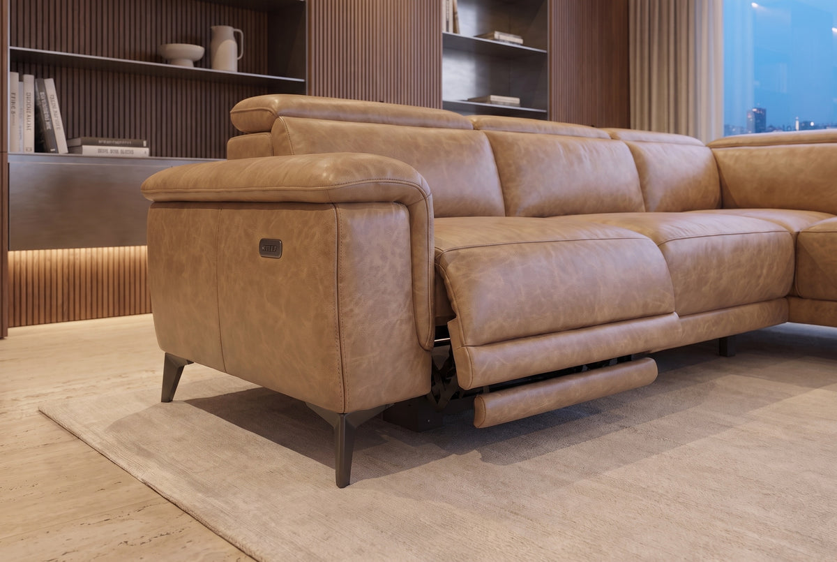 Valencia Pista Distressed Leather Reclining Chaise Sectional Sofa