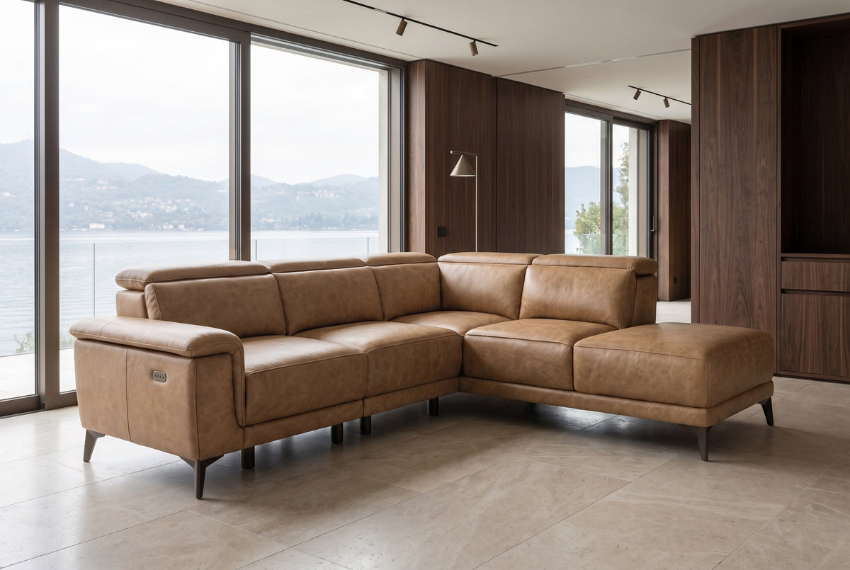 Valencia Pista Distressed Leather Reclining Chaise Sectional Sofa