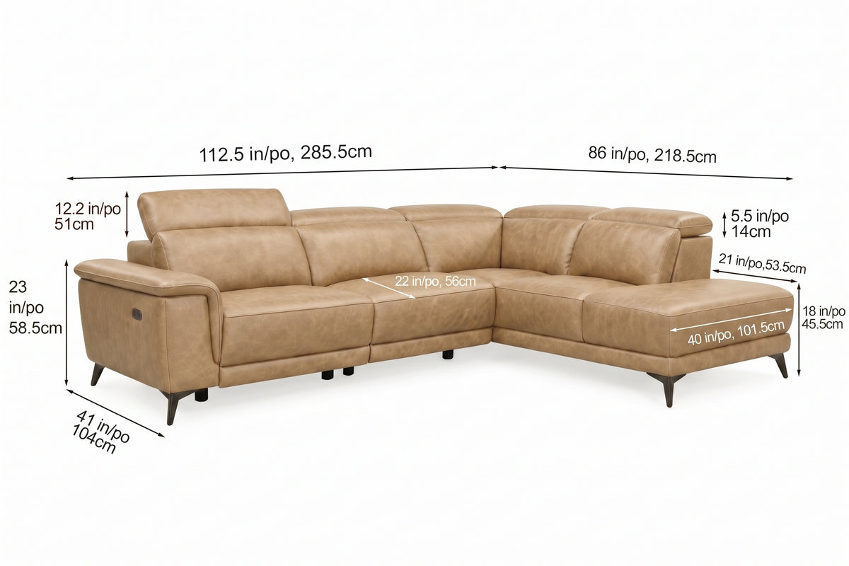 Valencia Pista Distressed Leather Reclining Chaise Sectional Sofa