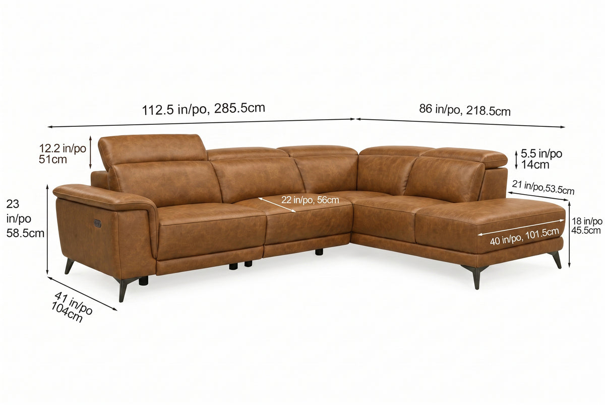 Pista Distressed Leather Reclining Chaise Sectional Sofa