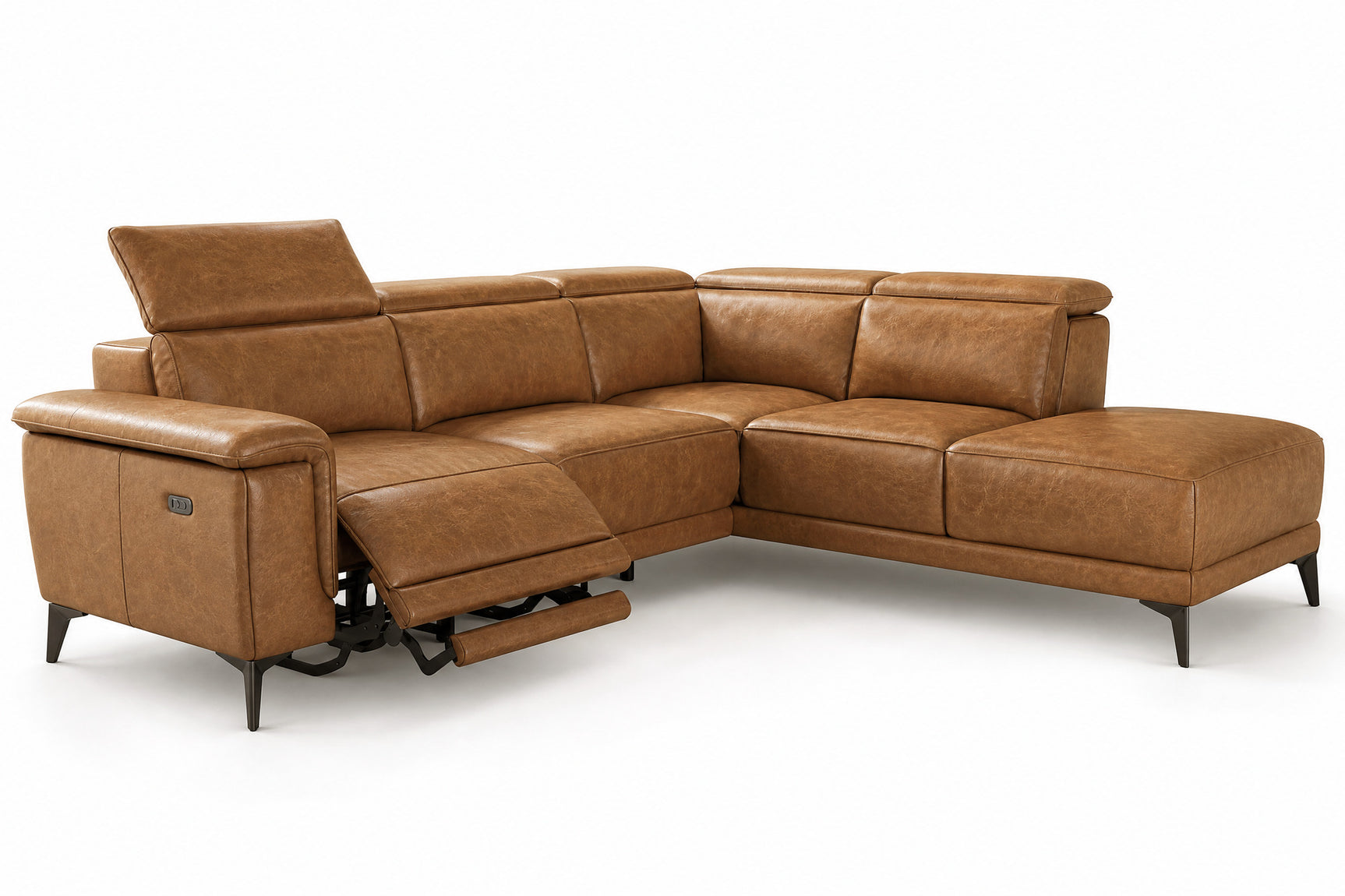 Pista Distressed Leather Reclining Chaise Sectional Sofa