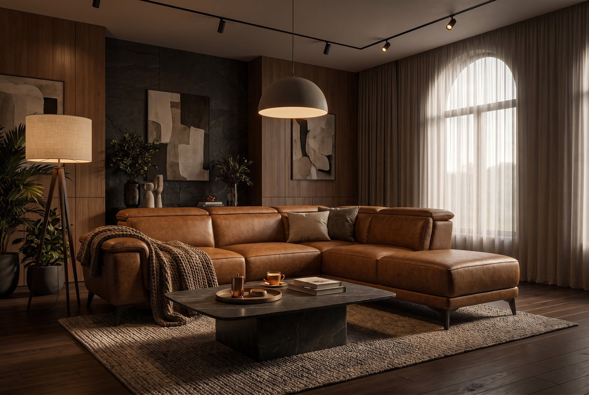 Pista Distressed Leather Reclining Chaise Sectional Sofa