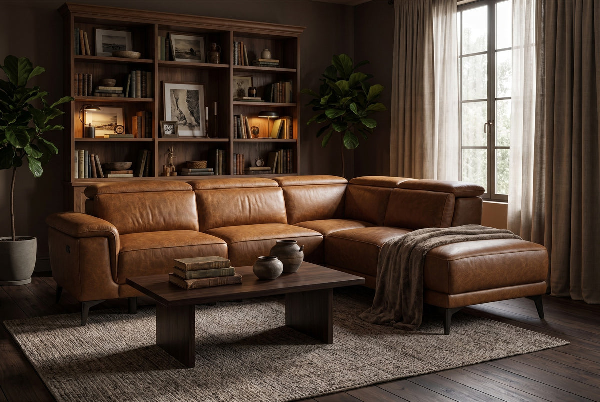 Pista Distressed Leather Reclining Chaise Sectional Sofa