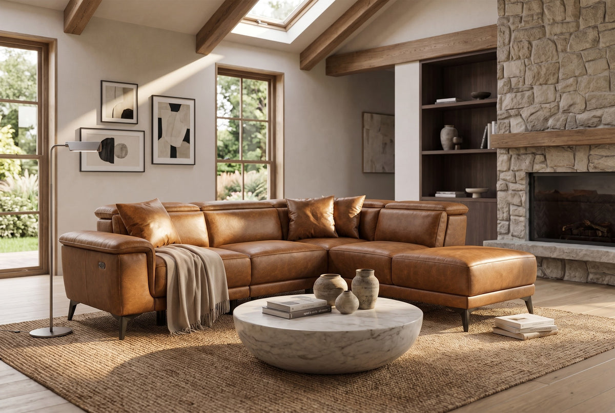 Pista Distressed Leather Reclining Chaise Sectional Sofa