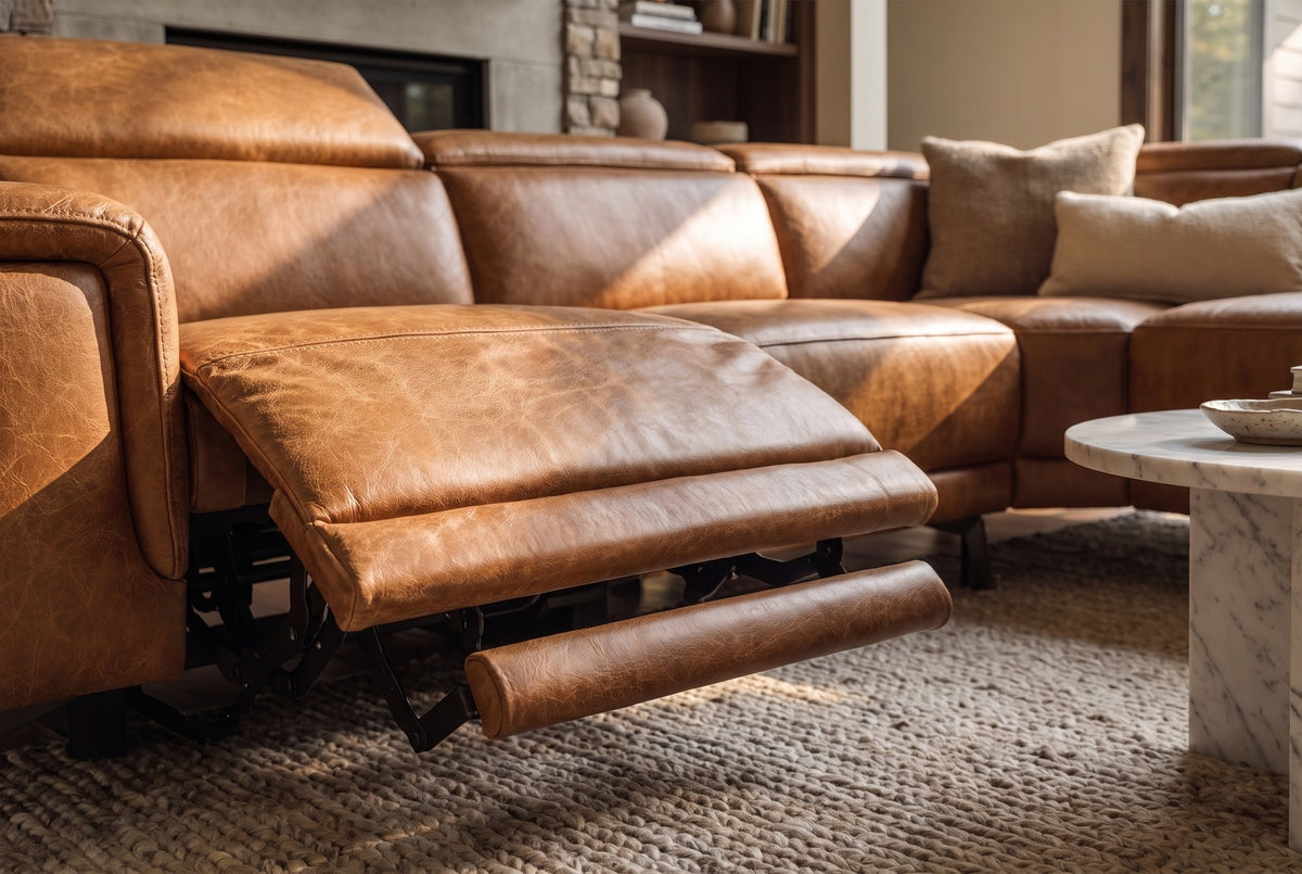 Pista Distressed Leather Reclining Chaise Sectional Sofa