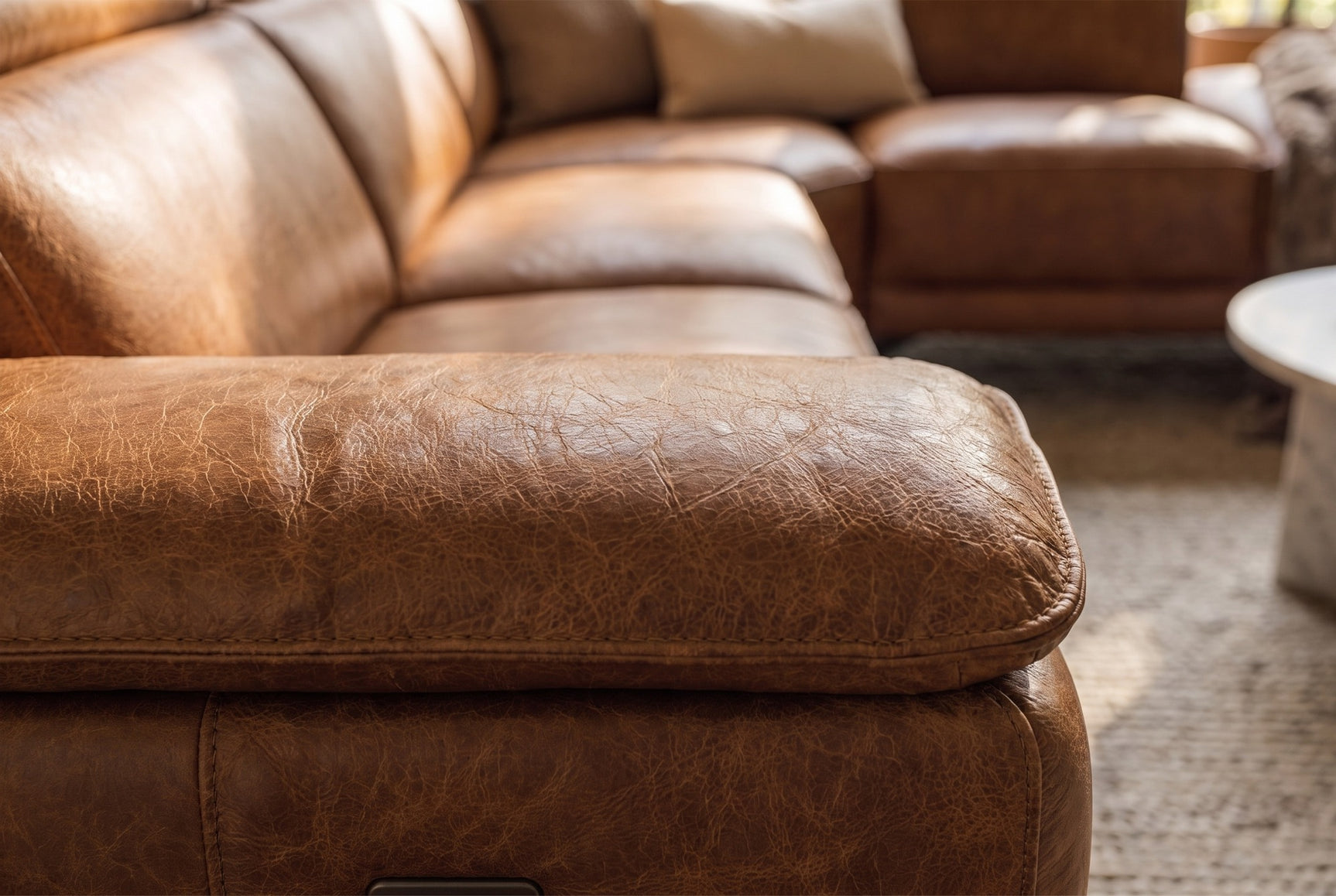 Pista Distressed Leather Reclining Chaise Sectional Sofa