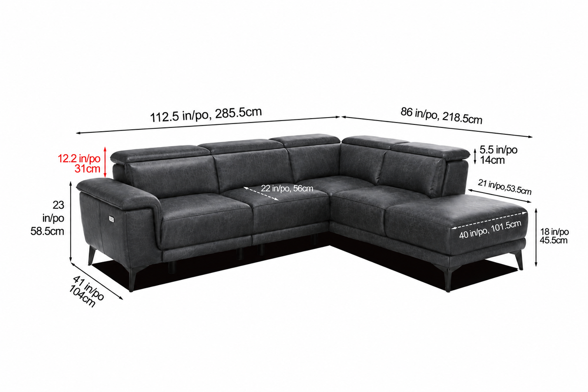 Valencia Pista Distressed Leather Reclining Chaise Sectional Sofa