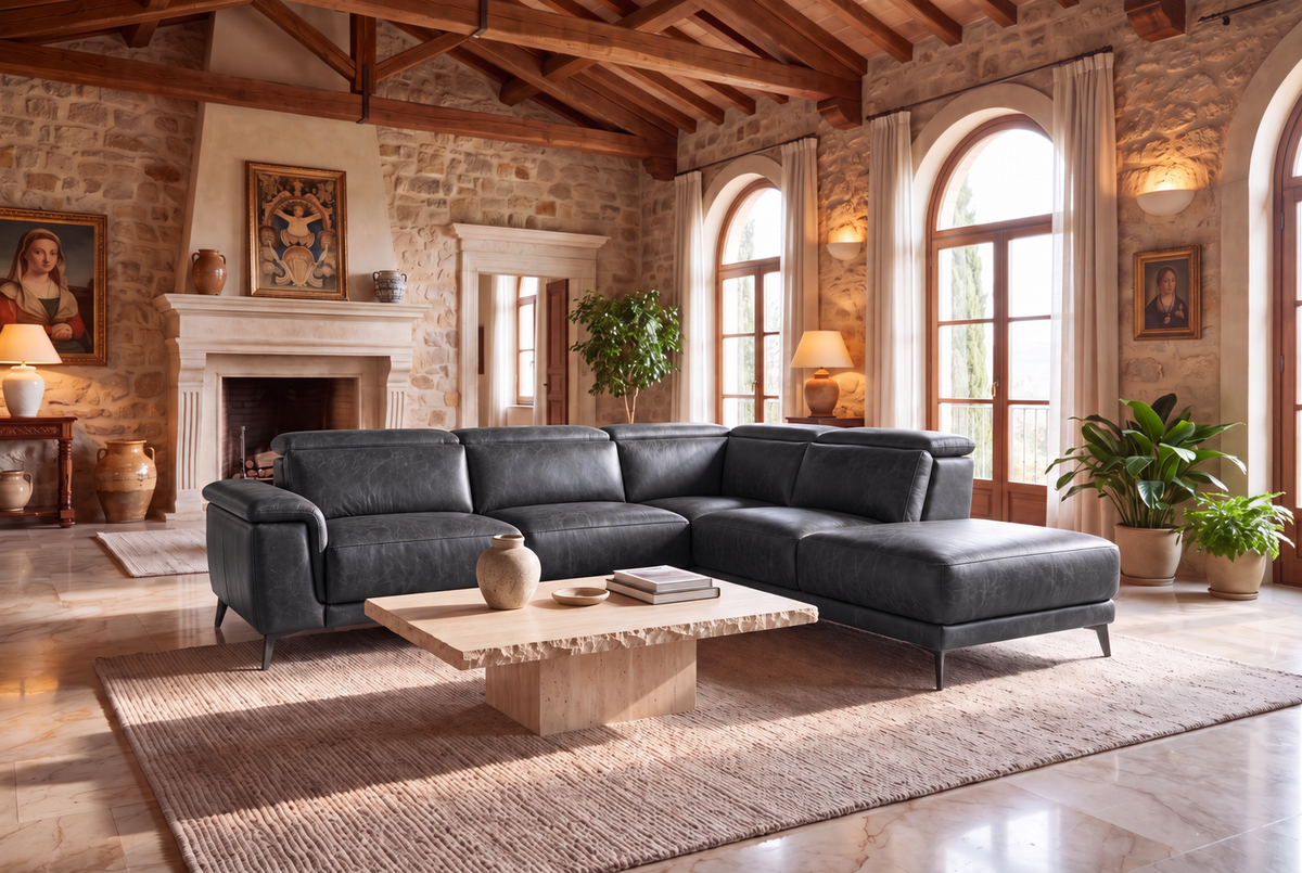 Valencia Pista Distressed Leather Reclining Chaise Sectional Sofa