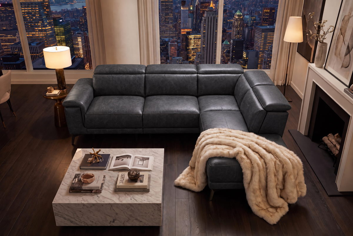 Valencia Pista Distressed Leather Reclining Chaise Sectional Sofa