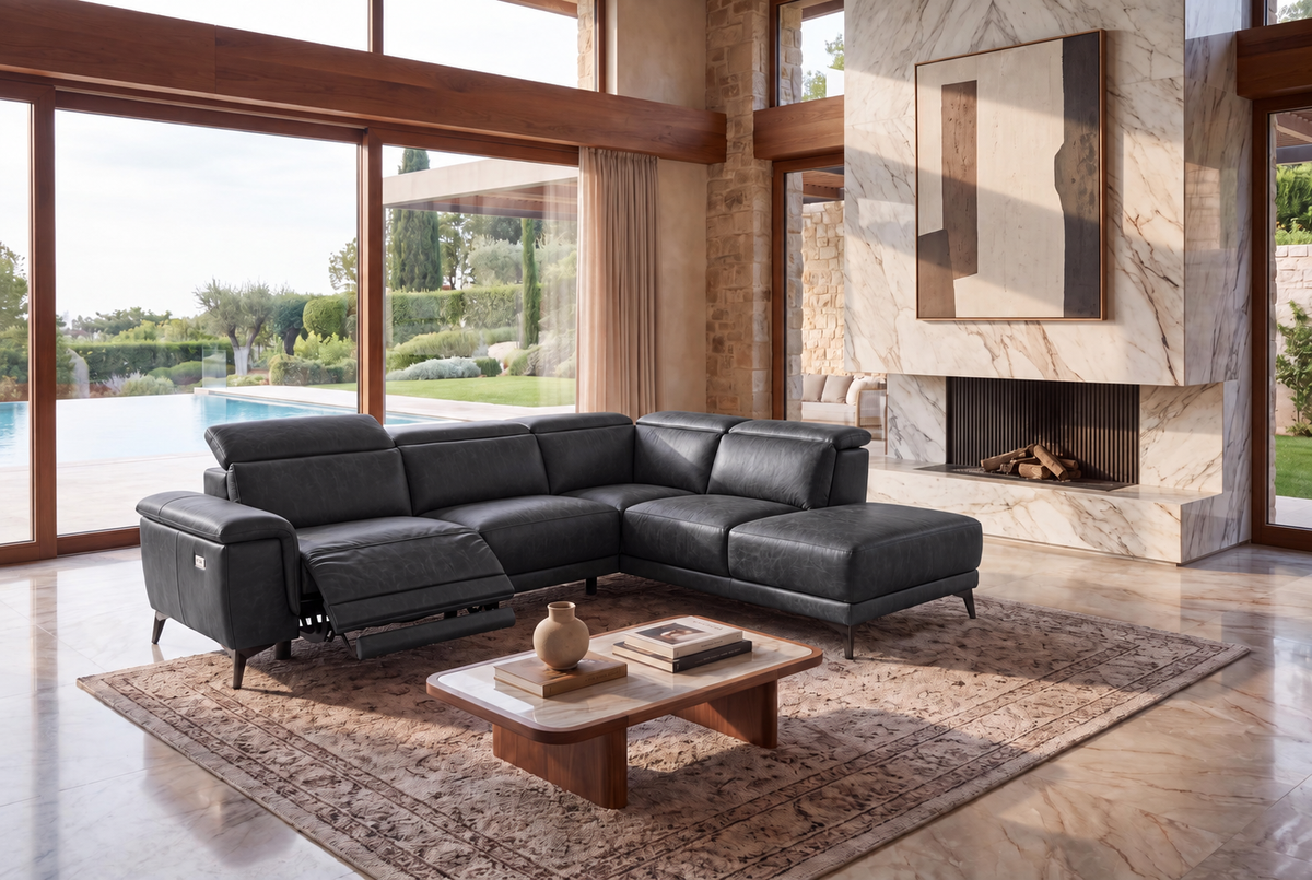 Valencia Pista Distressed Leather Reclining Chaise Sectional Sofa