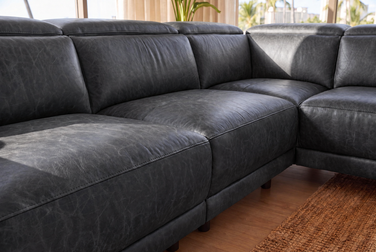 Valencia Pista Distressed Leather Reclining Chaise Sectional Sofa