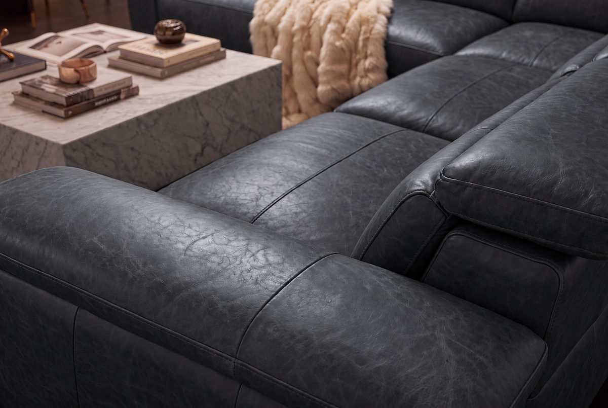 Valencia Pista Distressed Leather Reclining Chaise Sectional Sofa