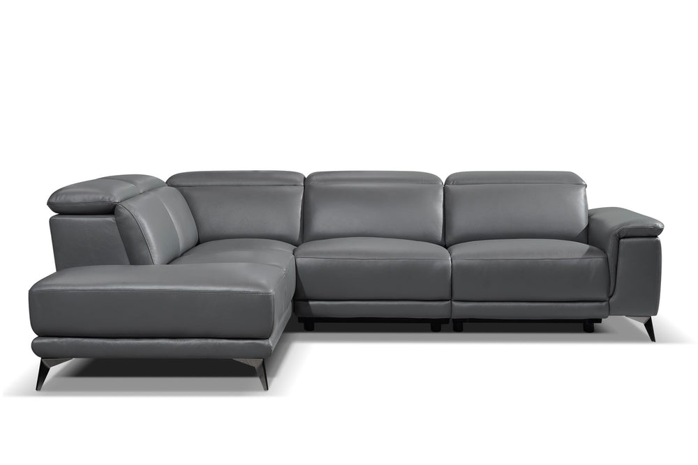 Valencia Pista Modern Top Grain Leather Reclining Sectional Sofa with Left-Hand Facing Chaise, Grey