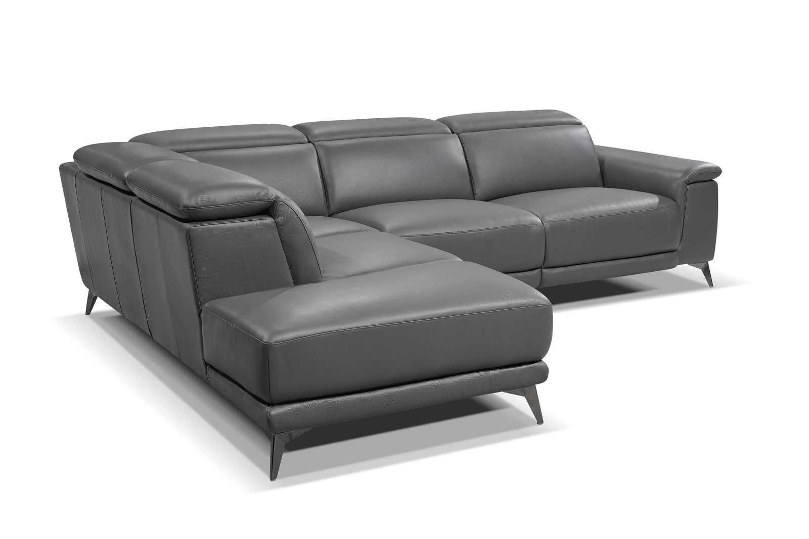 Valencia Pista Modern Top Grain Leather Reclining Sectional Sofa with Left-Hand Facing Chaise, Grey