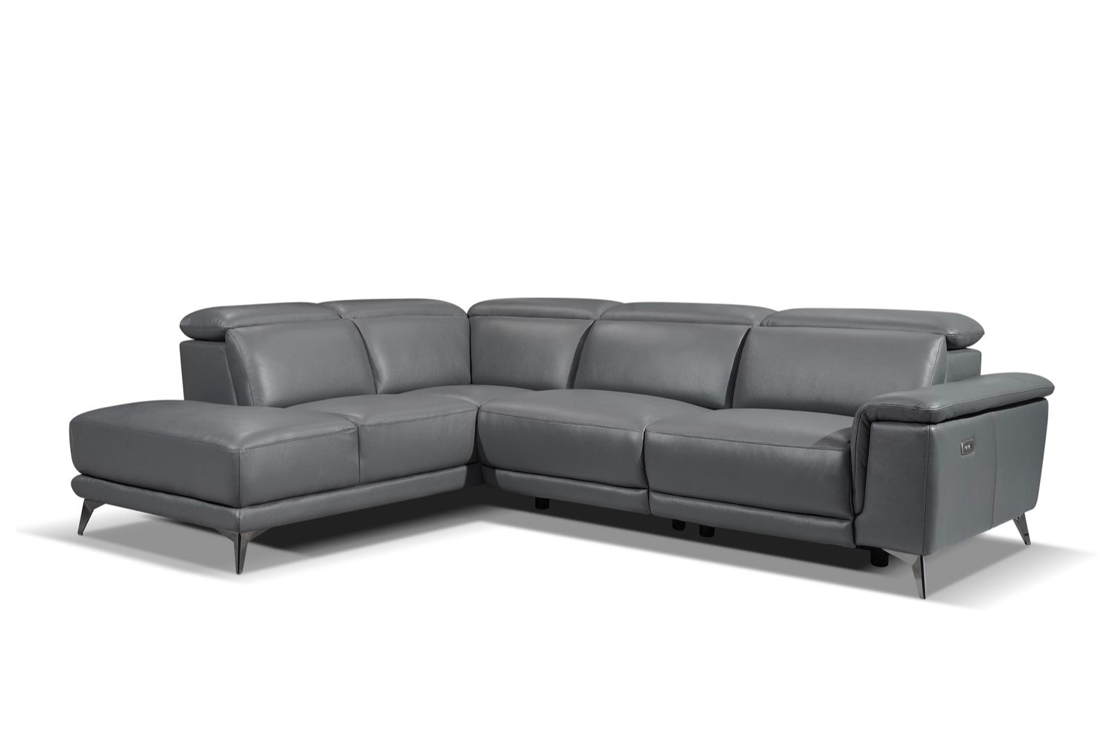 Valencia Pista Modern Top Grain Leather Reclining Sectional Sofa with Left-Hand Facing Chaise, Grey