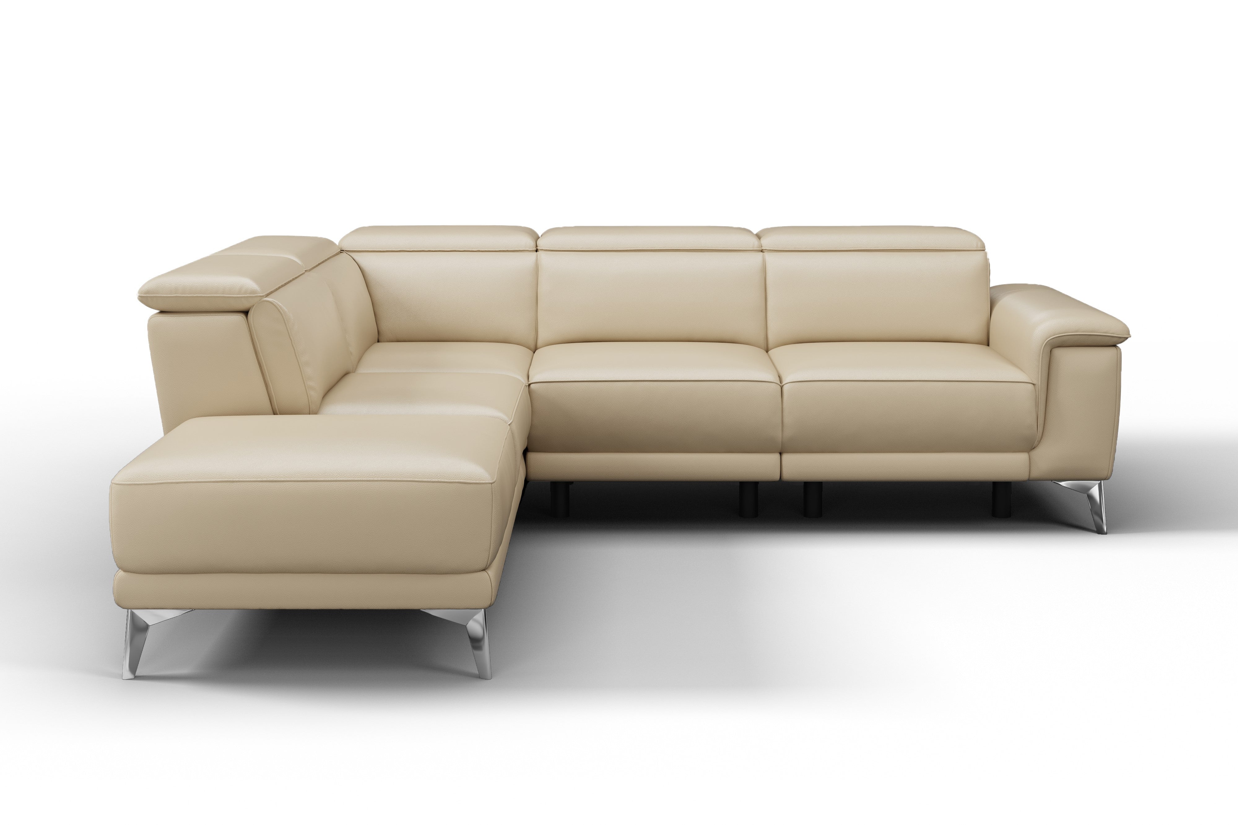 Valencia Pista Modern Italian Top Grain Leather Reclining Sectional Sofa with Left-Hand Facing Chaise, Beige