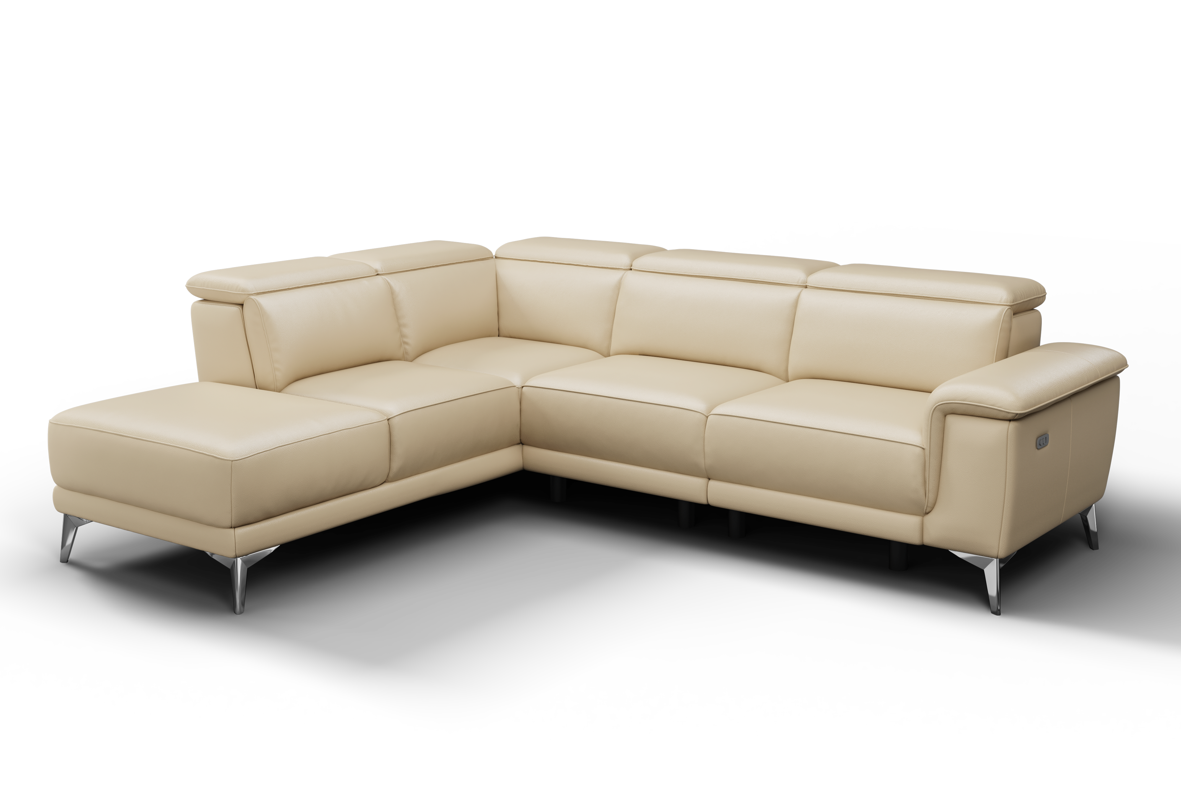 Valencia Pista Modern Italian Top Grain Leather Reclining Sectional Sofa with Left-Hand Facing Chaise, Beige