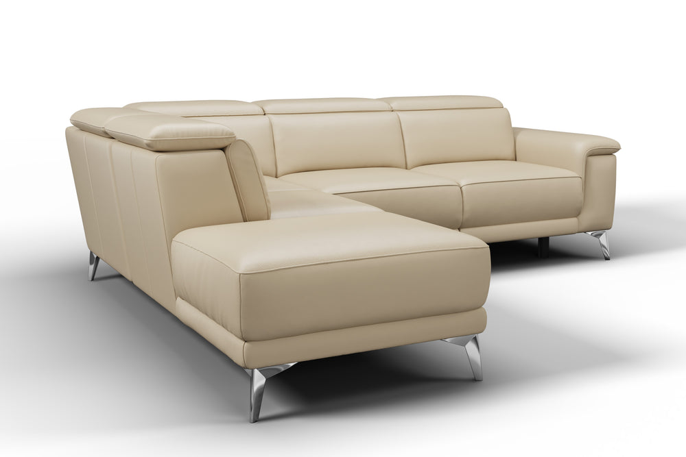 Valencia Pista Modern Top Grain Leather Reclining Sectional Sofa with Left-Hand Facing Chaise, Beige