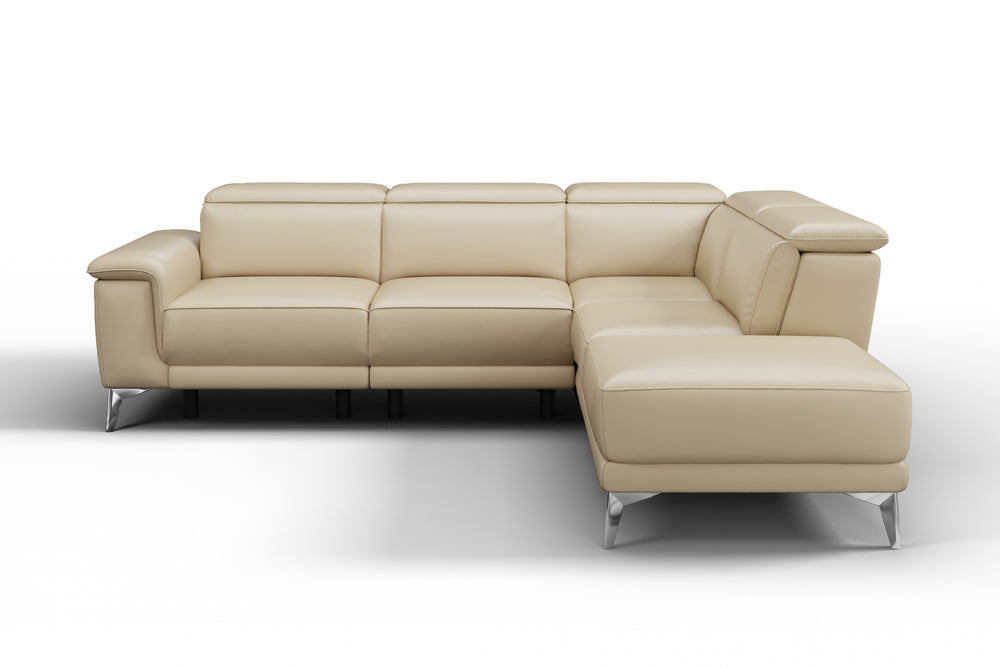 Valencia Pista Modern Top Grain Leather Reclining Sectional Sofa with Right-Hand Facing Chaise, Beige