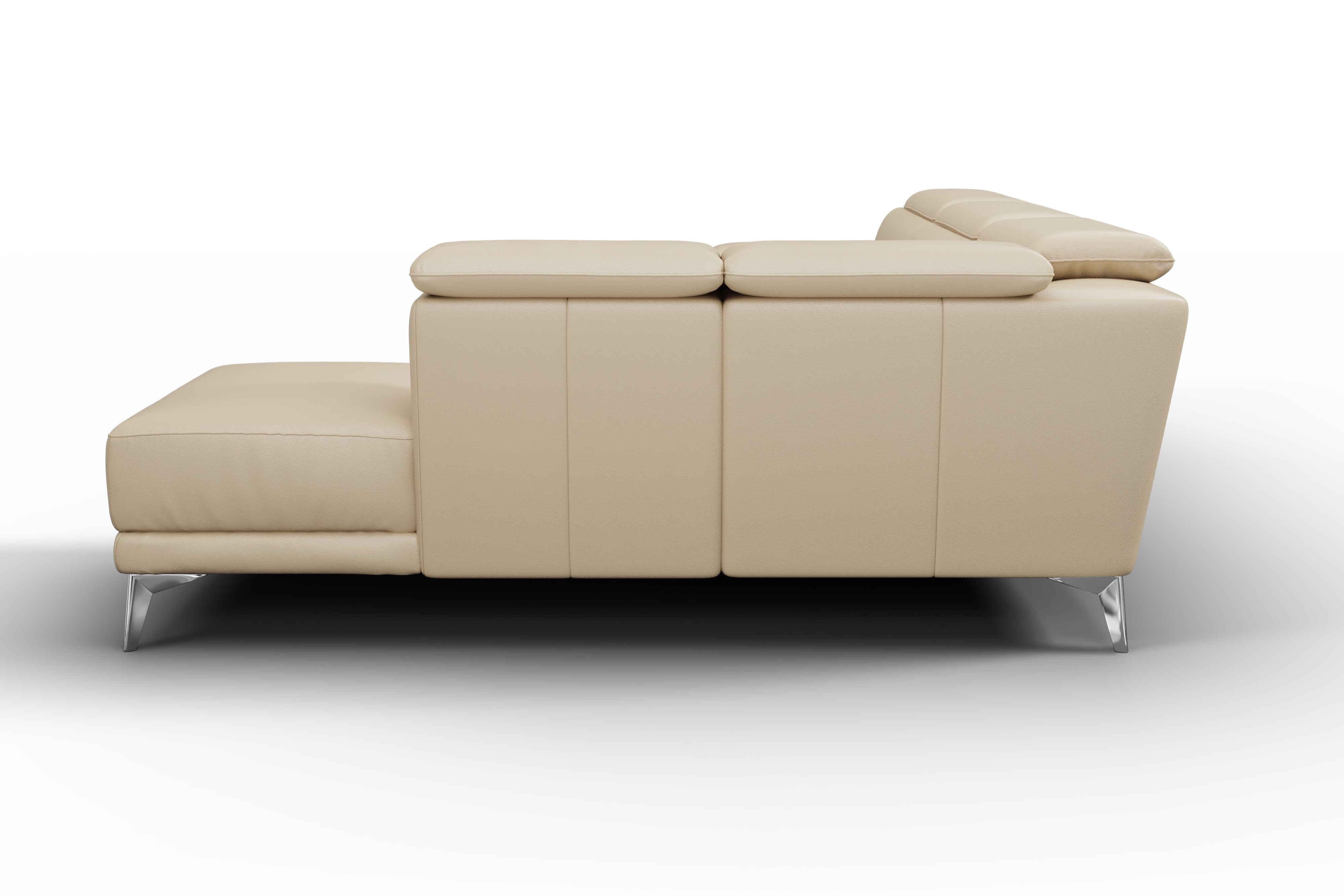 Valencia Pista Modern Top Grain Leather Reclining Sectional Sofa with Right-Hand Facing Chaise, Beige