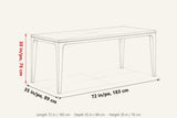 Polcenigo dimensions on a pencil sketch of the table: 72 in long, 35 in deep, 30 in high
