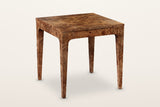 Polcenigo burl side table in Dark Burl, three-quarter view on a warm white studio backdrop