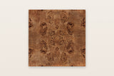 The Polcenigo top seen from above in Dark Burl: burl veneer laid in four matched quarters