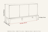 Polcenigo dimensions on a pencil sketch of the sideboard: 65 in wide, 17.7 in deep, 34 in high, 7.5 in for the rail and legs