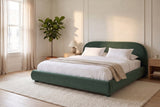 Pollutri bed in dark green velvet made up with white linen