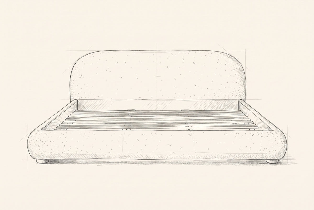 Pencil drawing of the Pollutri bed traced from the front view