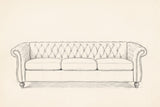 Pencil drawing of the Portovenere sofa traced from the front view