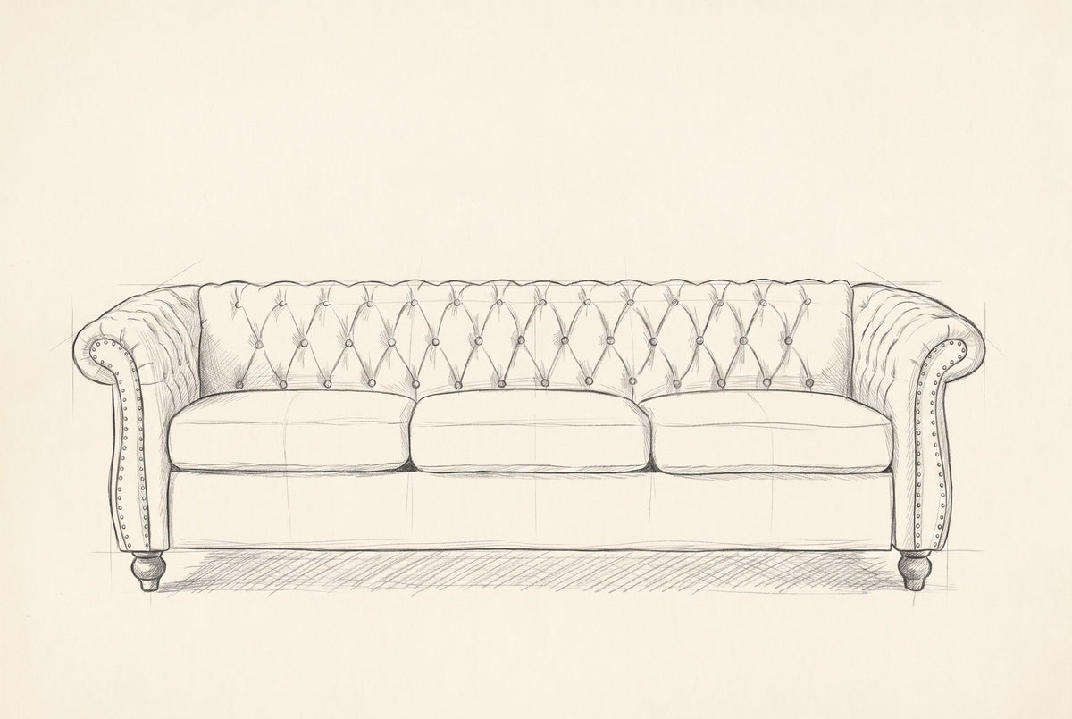 Pencil drawing of the Portovenere sofa traced from the front view