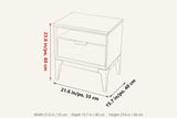 Postignano dimensions on a pencil sketch of the nightstand: 21.6 in wide, 15.7 in deep, 23.6 in high