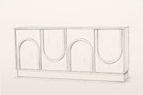 Pencil sketch of the Pragelato sideboard, three-quarter view