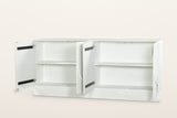 Pragelato sideboard with its four doors open: two cabinets with one shelf each, concealed hinges and a white interior