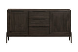 Prescott antique black sideboard, front view with three drawers and two doors