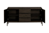 Prescott sideboard with doors open, showing adjustable shelves in both cabinets
