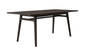 Prescott antique black solid acacia dining table, three-quarter view