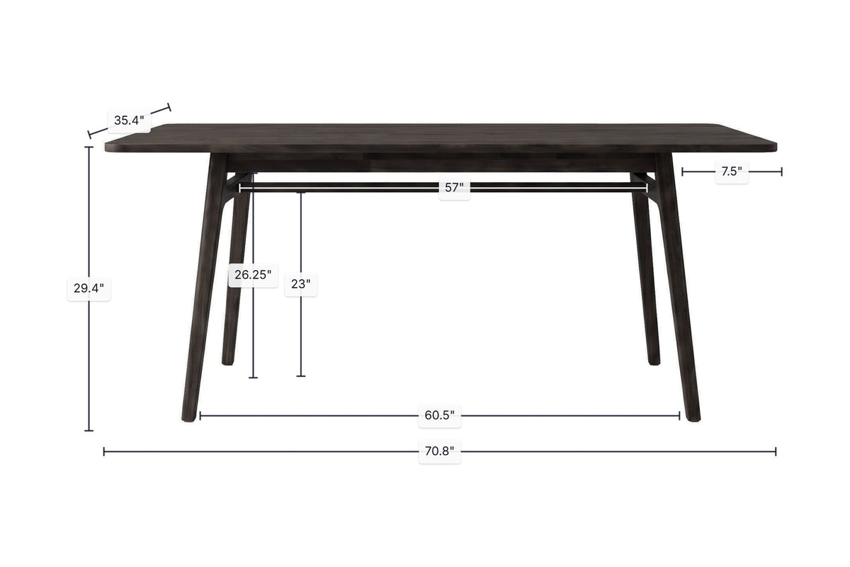 Prescott dining table dimensions in inches, 70.8 x 35.4 x 29.4 in