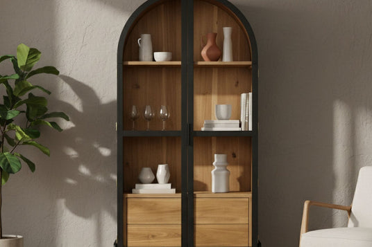 Prescott Arched Glass Door Display Cabinet - Brown or Black