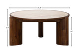 Prescott round coffee table dimensions in inches, 35.4 in across and 17 in high