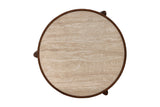 Prescott round coffee table, top view of the travertine-look ceramic surface
