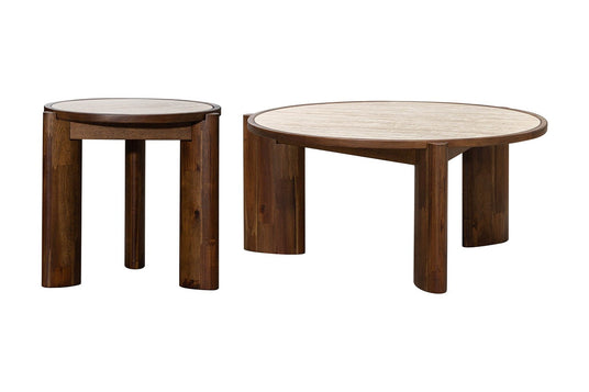 Prescott Ceramic Travertine Round Coffee Table - Pairs with the Side Table