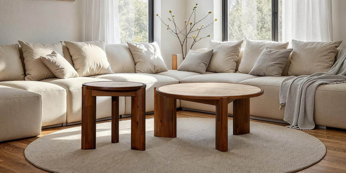 Prescott Ceramic Travertine Round Coffee Table