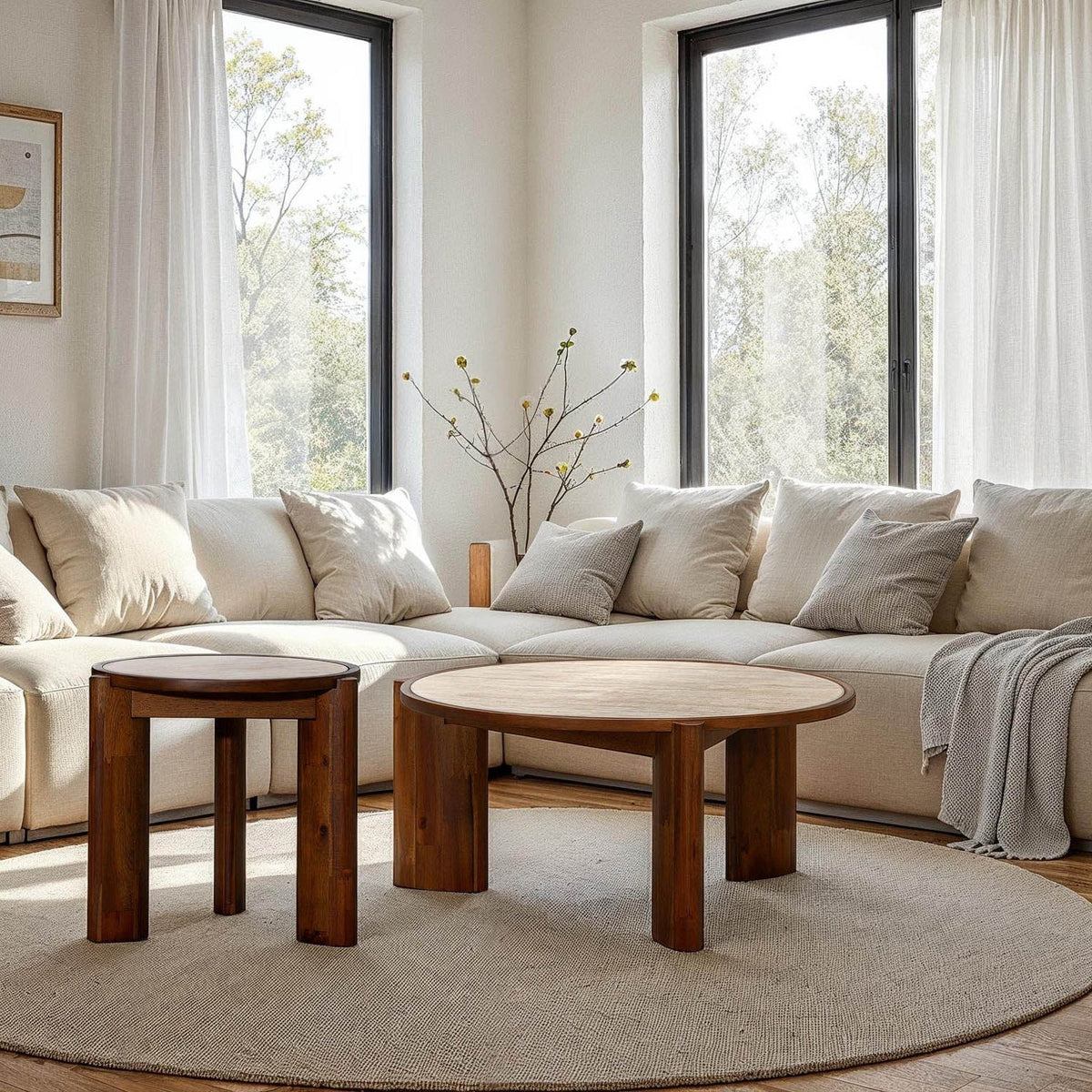 Prescott Ceramic Travertine Round Coffee Table