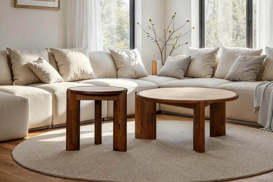 Prescott Ceramic Travertine Round Side Table - Pairs with the Coffee Table
